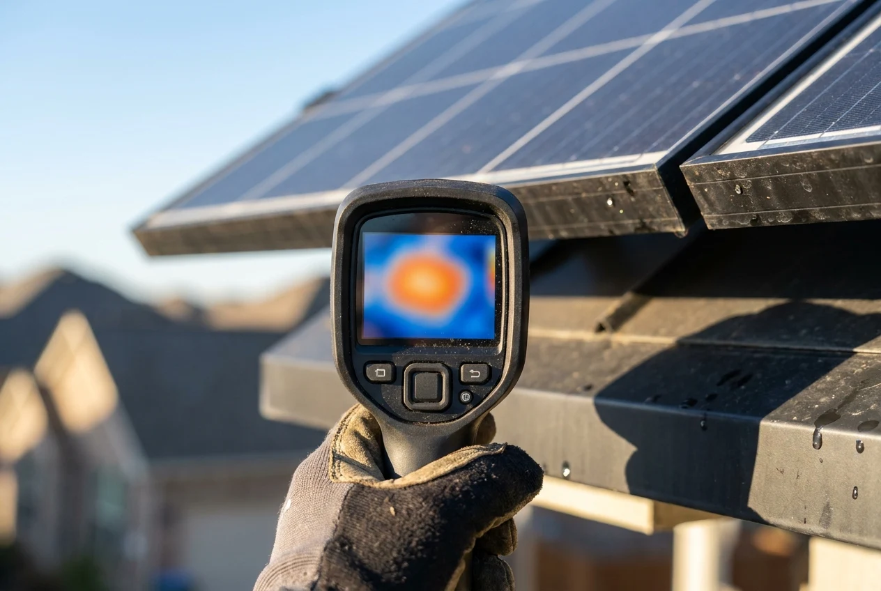 Wärmebildkamera zeigt einen Hotspot auf einem Solarmodul